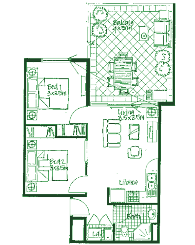 Cathedral Place floor plan 2x2 apartment