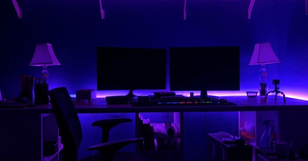 Home Office Setup With LED Light Strips